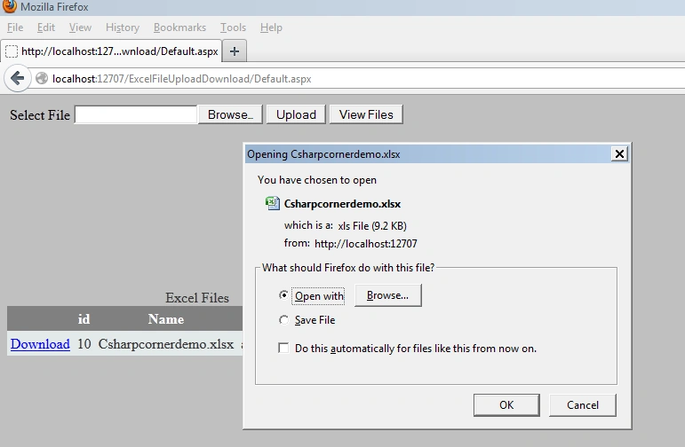 Uploading And Downloading Excel Files From Database Using ASP.NET C#