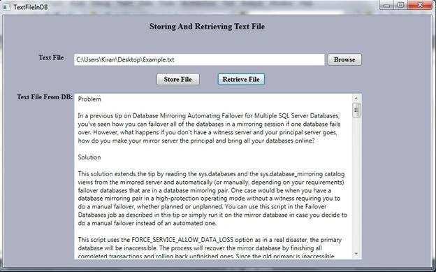 Retrieve File Contents From Database