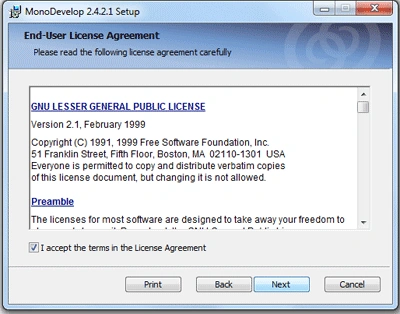 Accept the license for monodevelop