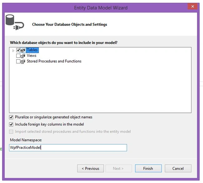 choose your database object and setting