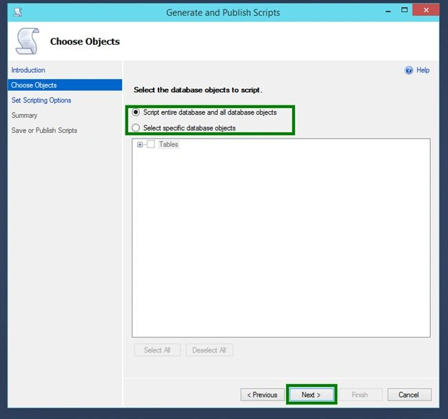 Script entire database