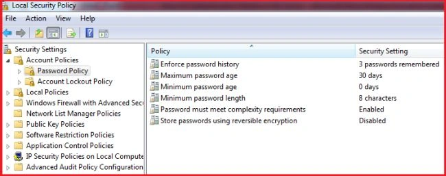 Local Security Policy Window