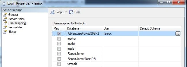 SQL Server user mapping