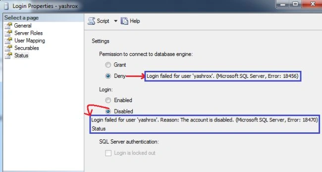 Working on Status page of Login Properties