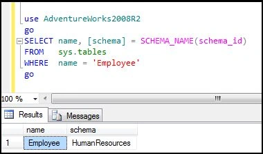 Showing default schema