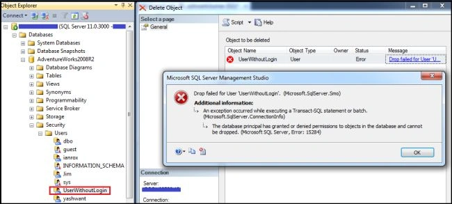 Showing error 15284