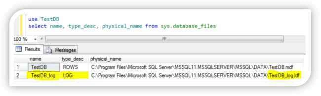Get name and location of transaction log files