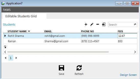 Output for Editable Grid Screen
