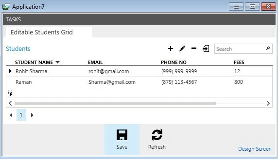 Output of Editable Screen