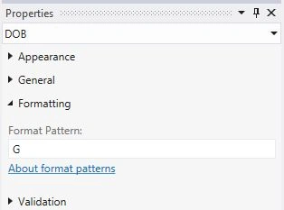 Property Window With G format