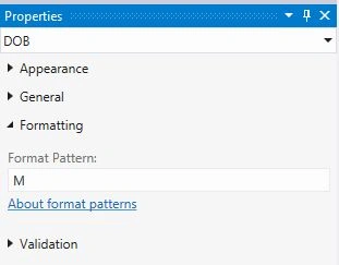 Property Window With M format