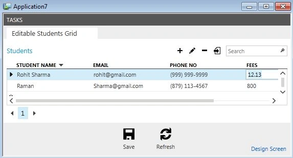 Insert data in Output Screen
