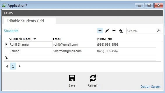 Output of Editable Grid Screen