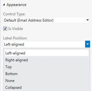 Properties window for setting Label Position