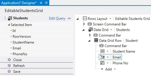 Select Email from Screen Designer