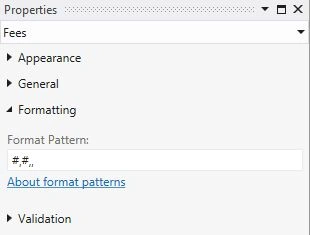 Format Pattern property window using hash and comma