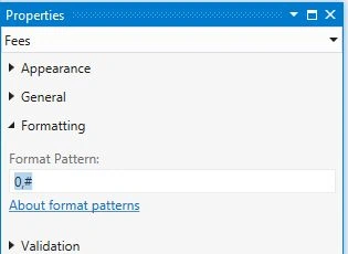 Format Pattern property window using zero and comma