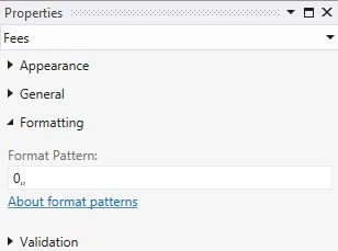property window using zero and comma