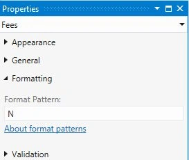 Format Pattern Property Window