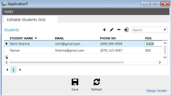 Output of Editable Grid Screen using Digit placeholder