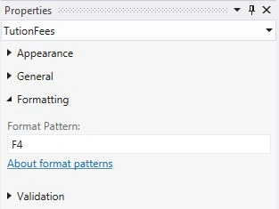 F4 in Format Pattern Property Window
