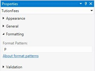 Format Pattern in Property window