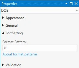 U format Pattern Property Window