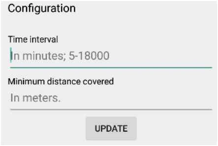 Main page input fields for time interval