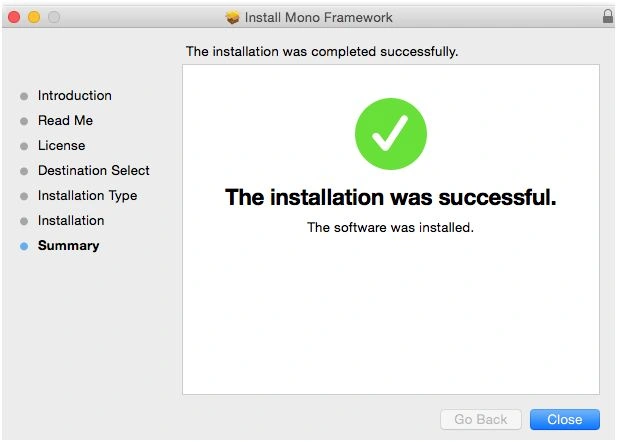Mono framework is installed