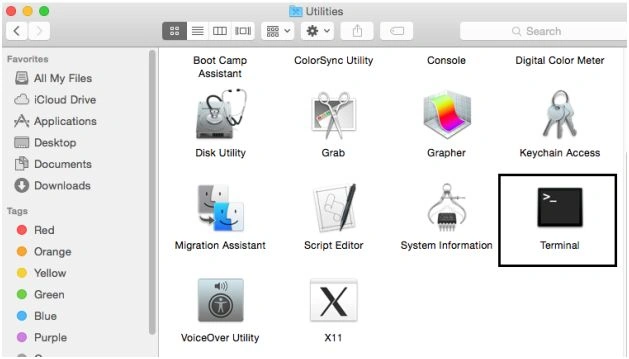 Terminal program in the Utilities tab