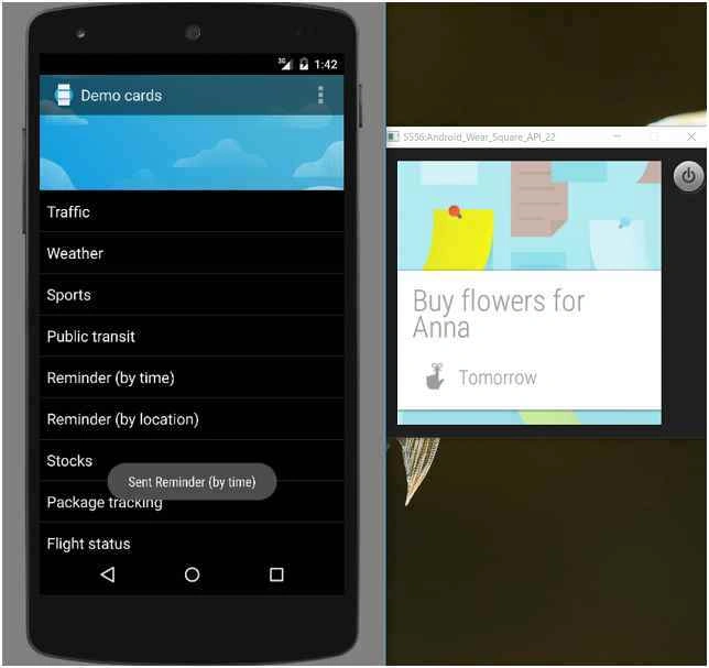 Android Wear showing a Card