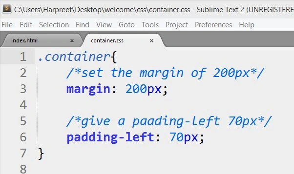 Set the padding