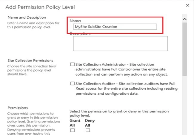 Add Permission Policy level