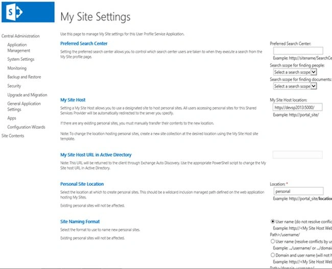 my site setting
