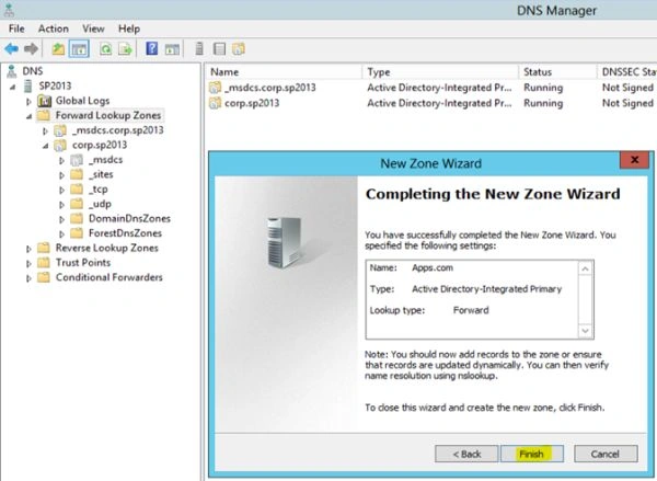 Completion of Zone Wizard