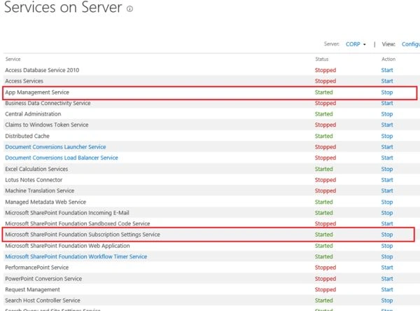 services on server