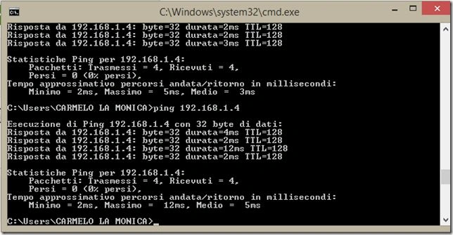 Statistics after pinging an IP address