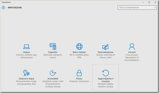 Select the command "Update and security"