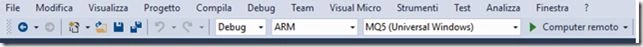 The main menu of Visual Studio 2015