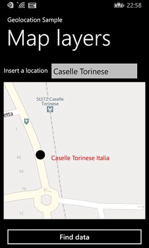 The map with the new layer, after searching for a location