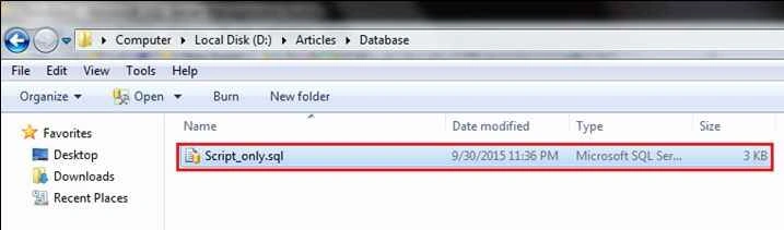generated database script with Schema only option
