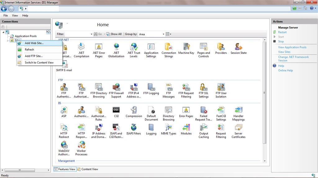 Add Web Site