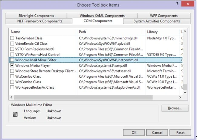 Windows Media Player in ToolBox
