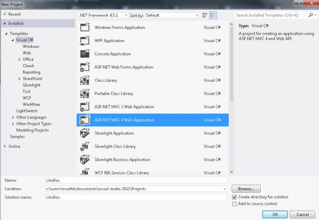 Select MVC4 application