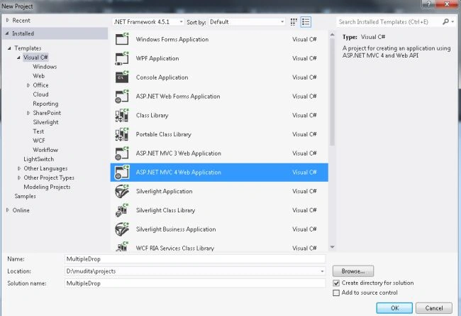 Select MVC4 Application