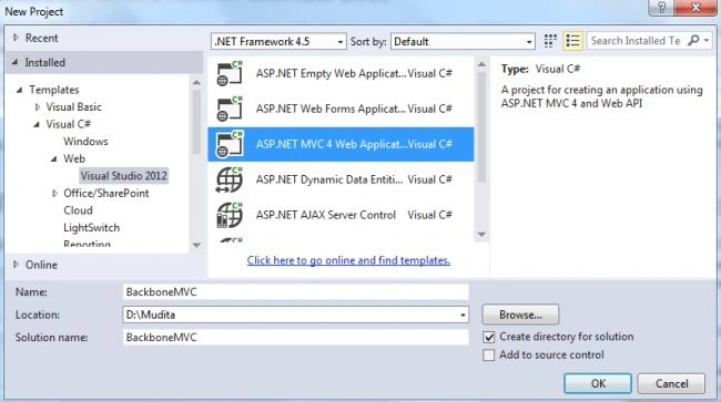 Select MVC4 application