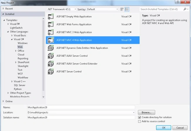 Select MVC4 Application