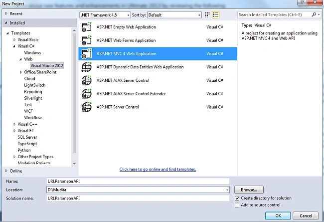 Select MVC4 Web Application