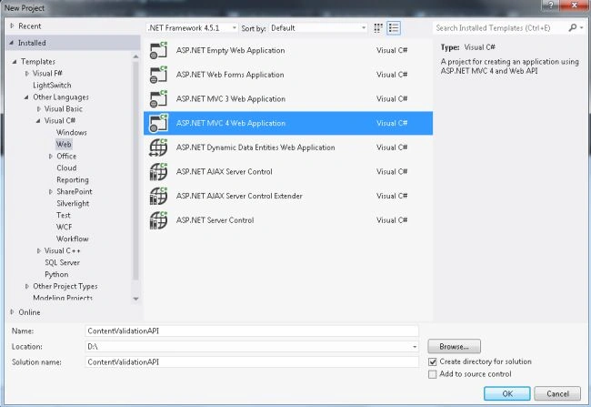 Select MVC4 Application