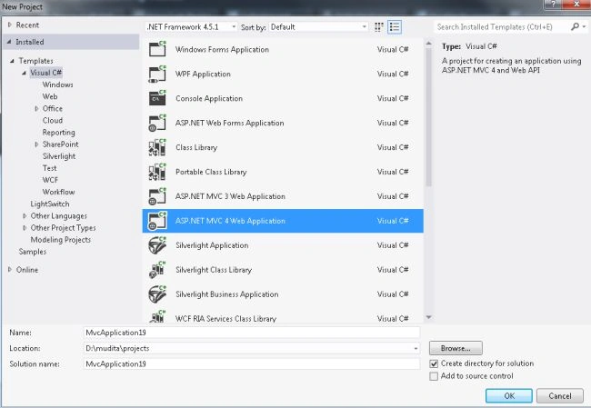Select MVC4 Application